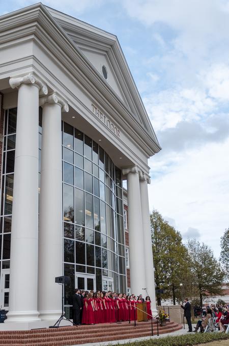 The Union University Singers lift up a joyful noise during the Logos dedication ceremony.  - Photo by David Parks