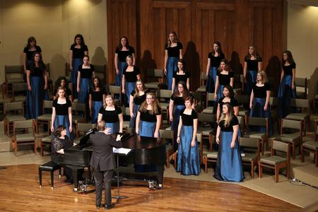 Cantilena, the women's choir, performs during the Department of Music's Fall Choral Concert held at First Baptist Church. - Photo by Kristi McMurry Woody