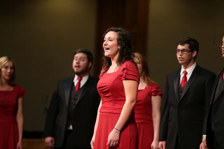 Abigail Peecher, sophomore music performance major, performs at solo with Proclamation during the Fall Choral Concert. - Photo by Kristi McMurry Woody