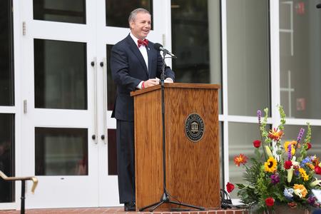 Dub Oliver, president of the university, welcomes guests to the dedication of The Logos. - Photo by Kristi McMurry Woody