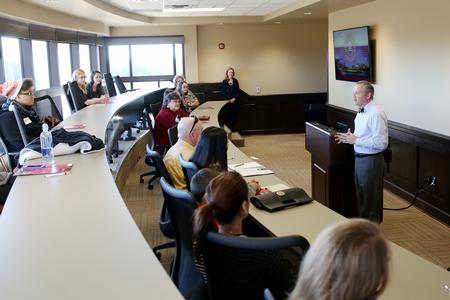 Dub Oliver, president of the university, speaks to a group of prospective transfer students during undergraduate admissions' first Transfer Day. - Photo by Kristi McMurry Woody