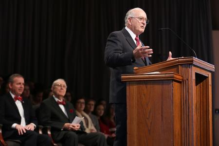 Bob Agee, vice president for institutional advancement, gives the address for Founders' Day chapel. - Photo by Kristi McMurry Woody