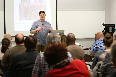 David Evans, Tennessee Baptist Convention, speaks about how to evangelize today's millennials during a breakout session at the West Tennessee Evangelism Rally. - Photo by Kristi McMurry Woody