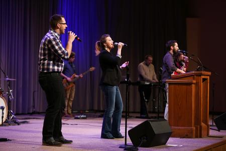 Mack Burns and his praise team lead music during the West Tennessee Evangelism Rally. - Photo by Kristi McMurry Woody