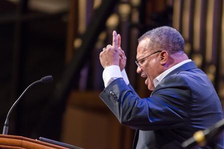 "It's not about the pastor, it's about the master," persuades Fred Luter, during his sermon in the West Tennessee Evangelism Rally. - Photo by David Parks