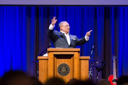 "Jesus is the answer for the racial crisis in America," explains Fred Luter during his sermon in the West Tennessee Evangelism Rally. - Photo by David Parks