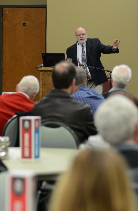 Daniel Dreisbach shares the Provost Lecture in the Brewer Dining Hall. - Photo by MiKalla Cotton