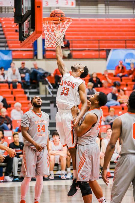 Jordan Montgomery goes up for a shot during the first round game of the Gulf South Conference Tournament against Valdosta State.  - Photo by Kristi McMurry Woody