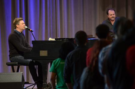 Travis Cotrell, worship leader at Englewood Baptist Church in Jackson, Tenn. leads a worship chapel service in the G.M. Savage Memorial Chapel. - Photo by MiKalla Cotton
