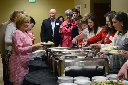 Students and families partake in dinner to begin the EDGE Banquet in the Grant Events Center.  - Photo by MiKalla Cotton