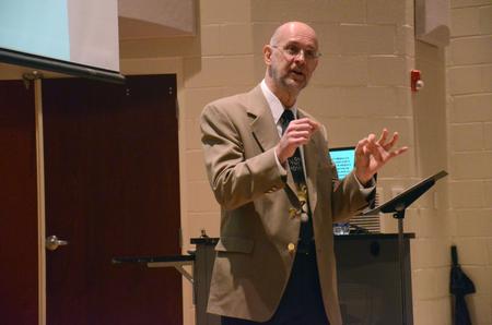 Jerry Walls, scholar in residence and professor of philosophy at Houston Baptist University, gives a lecture entitled “The Lion is Real: C.S. Lewis’s Case for Christianity” in Hartley Recital Hall. - Photo by MiKalla Cotton