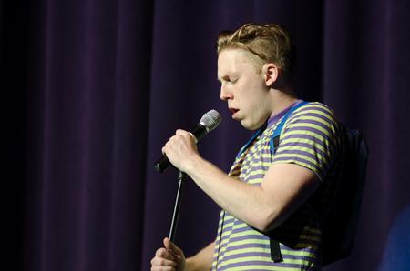 Garyn McIntyre, senior theater major, hosts 2016 SAC Variety Show along with other Blank Slate Improv team members.  - Photo by Gretchen Foels