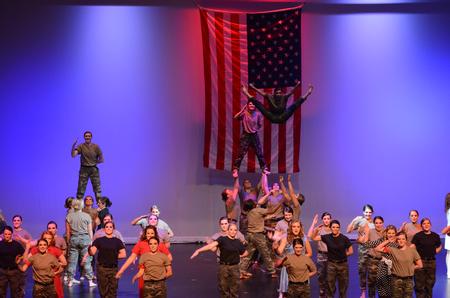 Chi Omega sisters perform their "WWII" show on stage at the Carl Perkins Civic Center for Variety Show. - Photo by Elizabeth Wilson