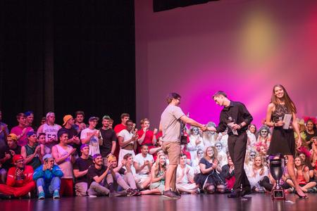 Lambda Chi Alpha proudly receives 1st place for small groups in the 2016 SAC Variety Show. - Photo by David Parks