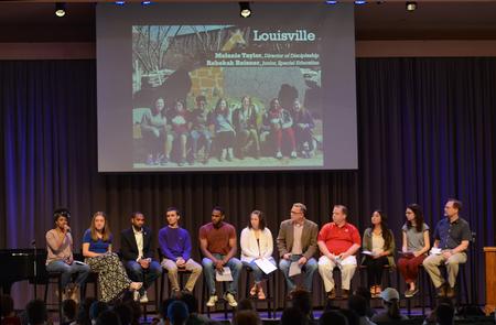 Melanie Taylor, director of discipleship and member of the GO Trip team to Louisville, shares about her experience during the GO Trip report chapel.  - Photo by MiKalla Cotton