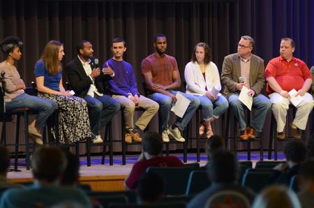 Matthew Marshall, director for service and diverse initiatives and leader of the Boston GO Trip, shares in the GO Trip report chapel. - Photo by MiKalla Cotton