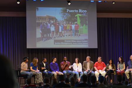 Jordan Montgomery, senior political science major, gives account of his experience on the GO Trip to Puerto Rico during the GO Trip report chapel. - Photo by MiKalla Cotton