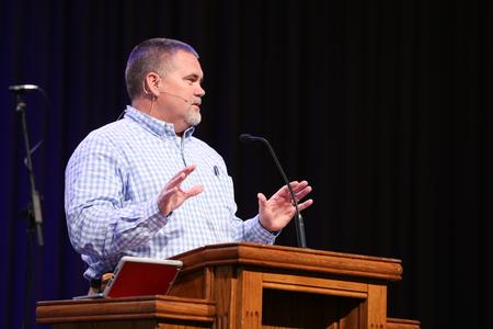 Chris Hail, professor of mathematics, speaks in chapel. - Photo by Kristi McMurry Woody