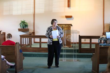 Mary Ann Poe, professor of social work, introduces the speakers for the Immigration: Church & Community Mobilization workshop hosted by the language, sociology and social work departments.  - Photo by Kristi McMurry Woody