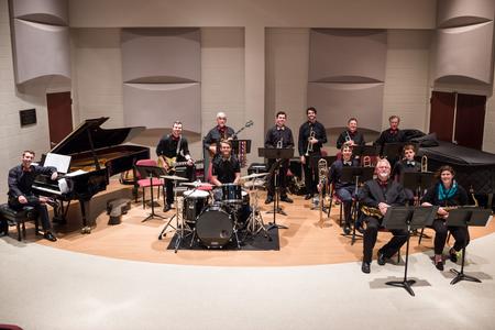 The Union University jazz band poses for a photo before their concert in Hartley Hall. - Photo by David Parks
