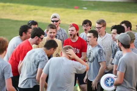 The men of Dodd celebrate their victory in the Union Cup competition after Res Life Field Day. - Photo by Kristi McMurry Woody