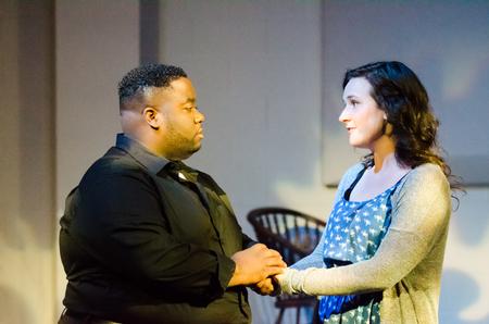 Cameron Smith, sophomore music major, and Abbey Peecher, sophomore music major, perform a duet at the Opera Workshop. - Photo by Gretchen Foels