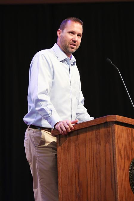 Bryan Carrier, vice president for student life and dean of students, speaks during a Welcome Week chapel. - Photo by Kristi McMurry Woody