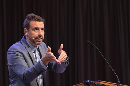 Pastor Justin Perry speaks to students at chapel.  - Photo by Janelle Vest