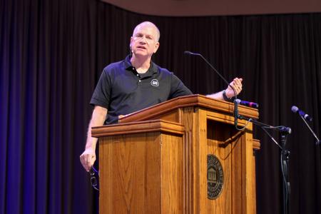 Danny Akin addresses Union students in the G.M. Savage Memorial Chapel.  - Photo by Morgan Morfe