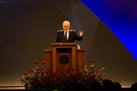 Donald Rumsfeld, former Secretary of Defense, addresses the audience at the 2016 Scholarship Banquet.  - Photo by Morgan Morfe