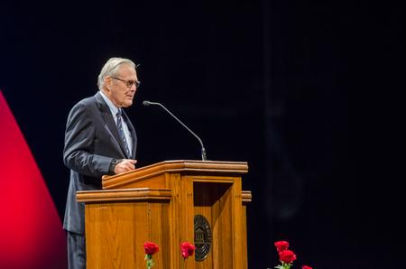 Former secretary of defense Donald Rumsfeld speaks at the annual Scholarship Banquet.  - Photo by Gretchen Foels