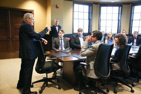 Former U.S. Secretary of Defense Donald Rumsfeld meets with student leaders prior to the 19th annual Scholarship Banquet. - Photo by Kristi McMurry Woody
