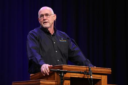 Don Dent speaks during chapel. - Photo by Kristi McMurry Woody