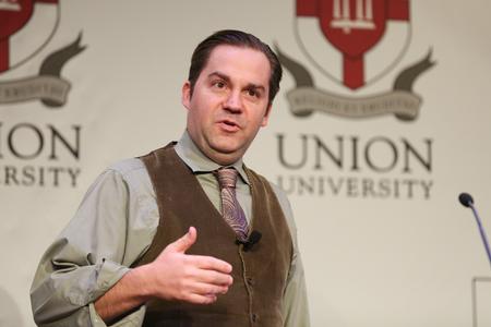 Sean McMeekin speaks to students during an afternoon lecture prior to the Carls-Schwerdfeger History Lecture that evening. - Photo by Kristi McMurry Woody