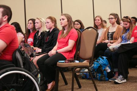 Students listen as Sean McMeekin delivers a lecture in the Carl Grant Events Center. - Photo by Kristi McMurry Woody