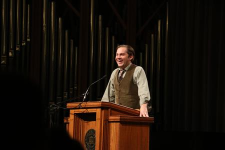 Sean McMeekin, author and professor of history at Bard college in New York, speaks at the 20th annual Carls-Schwerdfeger History Lecture in the G.M. Savage Memorial Chapel - Photo by Elizabeth Wilson