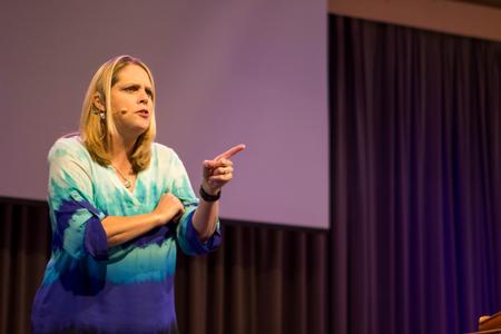 Jennifer Whitwell Christensen speaks during chapel. - Photo by Morgan Morfe