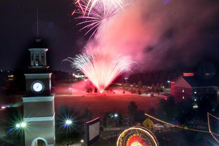 Fireworks lights up the sky to conclude Union Night and Family Weekend festivities. - Photo by Janelle Vest
