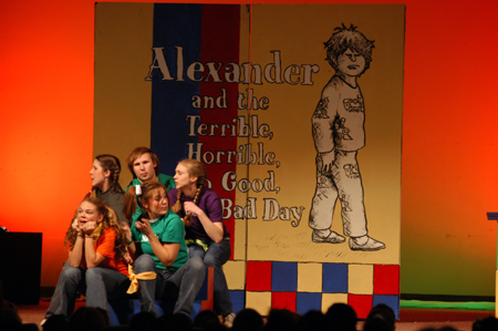 Catherine Schulz, Ben Lancaster, Katie Mathis, Julie Palmer, and Natalie Newberry in <i>Alexander and the Terrible, Horrible, No Good, Very Bad Day</i>. - Photo by Morris Abernathy
