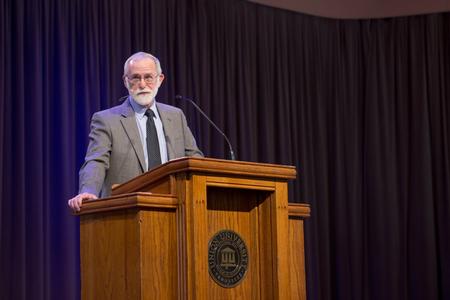 Hayward Armstrong, professor of missions, addresses students in the G.M. Savage Memorial Chapel.  - Photo by Morgan Morfe
