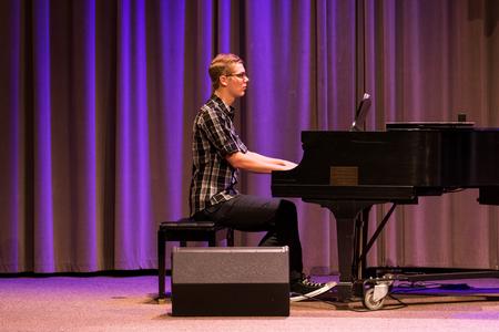 Joseph Wunrow, sophomore music major, performs during chapel.  - Photo by Morgan Morfe