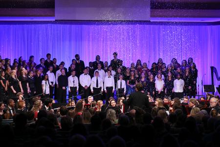 Snow falls from the ceiling during the finale of A Union Christmas.  - Photo by Kristi McMurry Woody