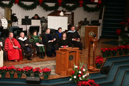 Brooklyn Croom, music performance major, presents special music during fall commencement.  - Photo by Kristi McMurry Woody