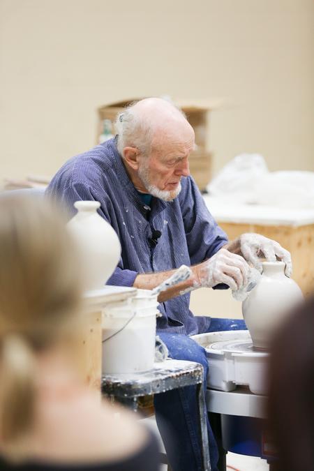 Jack Troy does a pottery workshop for art students. Troy is a distinguished potter, teacher and writer.  - Photo by Kristi McMurry Woody