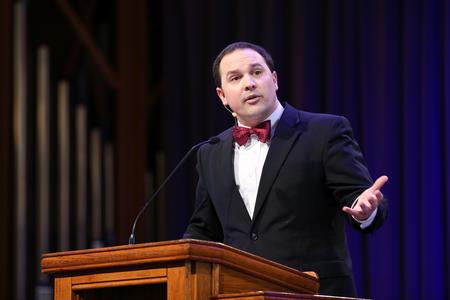 Justin Wainscott, Union alum and pastor of First Baptist Church in Jackson, speaks in chapel about Lent.  - Photo by Kristi McMurry Woody