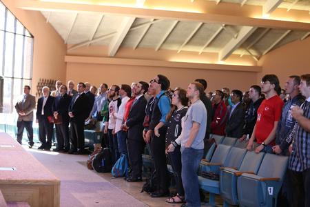 Chapel guests sing before Nathan Finn delivers the chapel address. - Photo by Kristi McMurry Woody