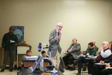 James Patterson, associate dean for the School of Theology and Missions, gives a lecture for the Reformation 500 Festival. - Photo by Kristi McMurry Woody