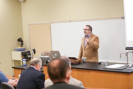 Nathan Finn, dean for the School of Theology and Missions, speaks in White Hall during Ref500, a conference commemorating the 500th anniversary of the Protestant reformation. - Photo by Kristi McMurry Woody