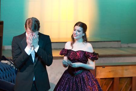 Joseph Wunrow, sophomore music major, and Mary Barnes, sophomore digital media communications major, play John and Meg in the musical production of Little Women.  - Photo by Kristi McMurry Woody