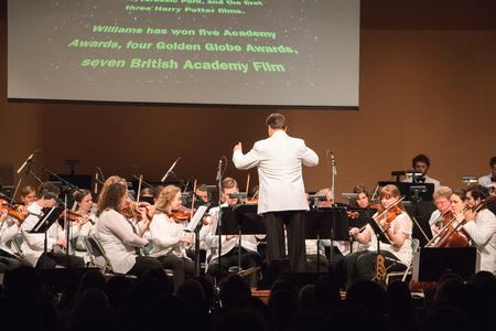 The Union University Orchestra and Symphonic Band perform the works of John Williams in the Savage Memorial Chapel. - Photo by Gretchen Foels